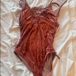 Dusty Rose Pink Velvet Swimsuit/Bodysuit lace up